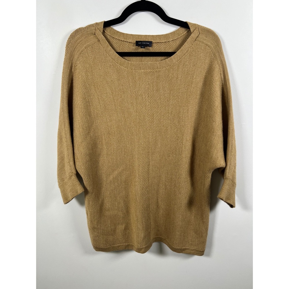 The Limited Merino Wool Sweater Camel Tan Chevron Batwing Knit Top Medium